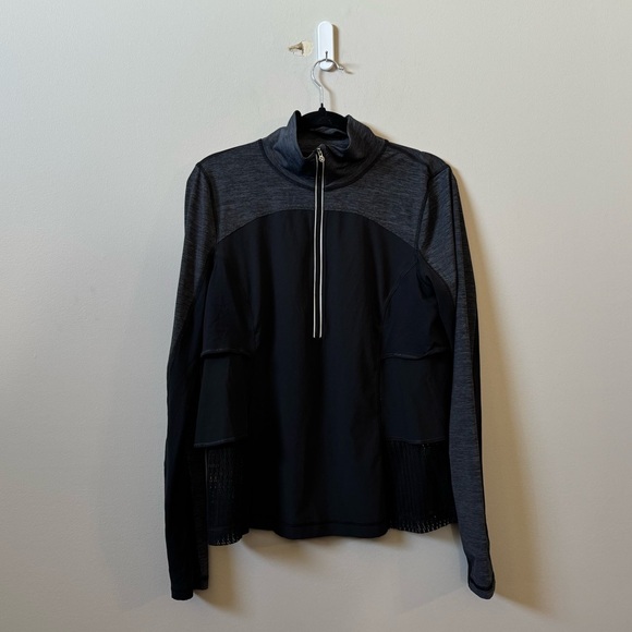 lululemon athletica Tops - Lululemon (NWT) Sun runner Hybrid 1/4 zip pullover long sleeve grey ruffle top